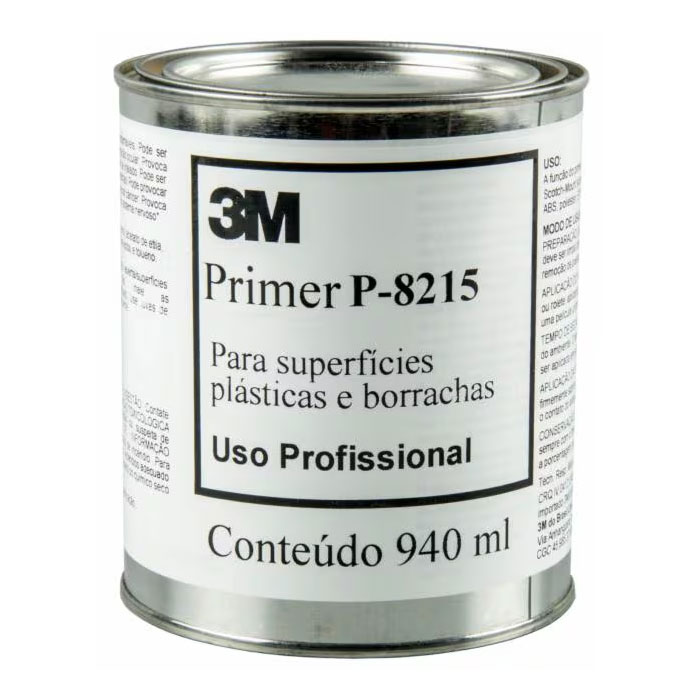 O Primer 3M P8215 para Fita 3M VHB é um preparador de superfícies que garante melhor adesão para as Fitas 3M VHB. Ele é testado e garantido para promover a adesão das fitas nas superfícies de polietileno, polipropileno, ABS, blendas de PET/PBT, concreto, madeira, metal, chapas metálicas pintadas e vidro/metal.